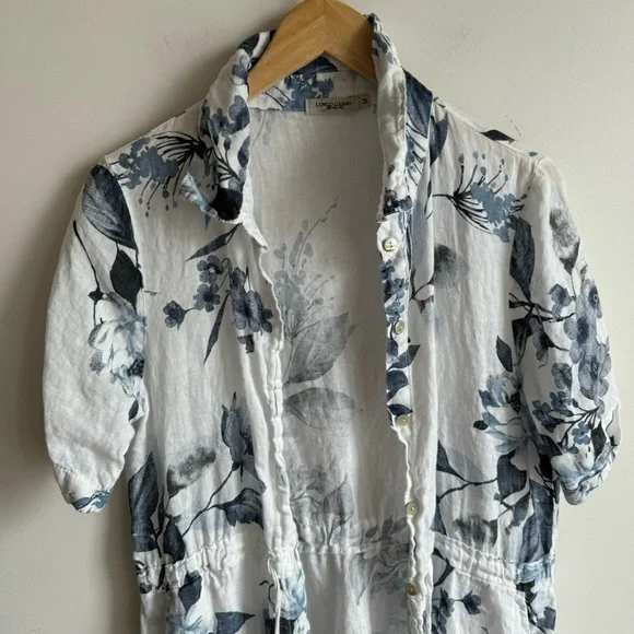 Lungo L'arno Linen Blue Floral Dress Size M With Pockets Midi Made in Italy - Picture 7 of 15